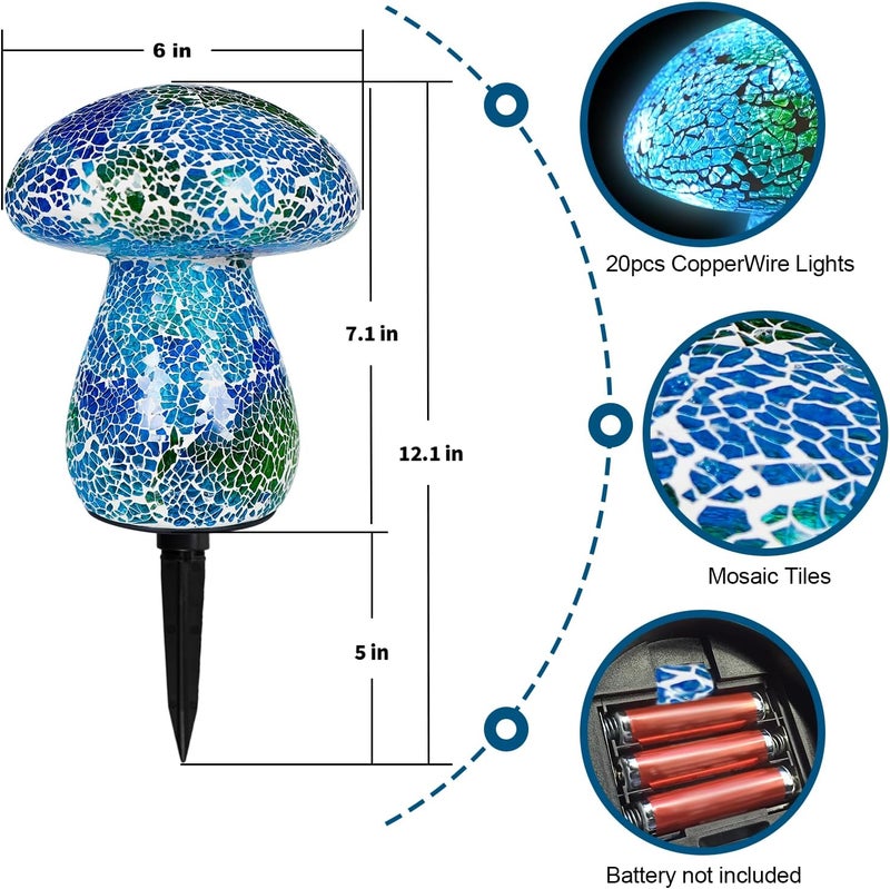Darkdec Mosaic Mushroom Garden Lights - Table Lamp Outdoor Decor Waterproof Night Light Lawn Decor Statue for Patio, Party, Yard (Blue) - Image 4